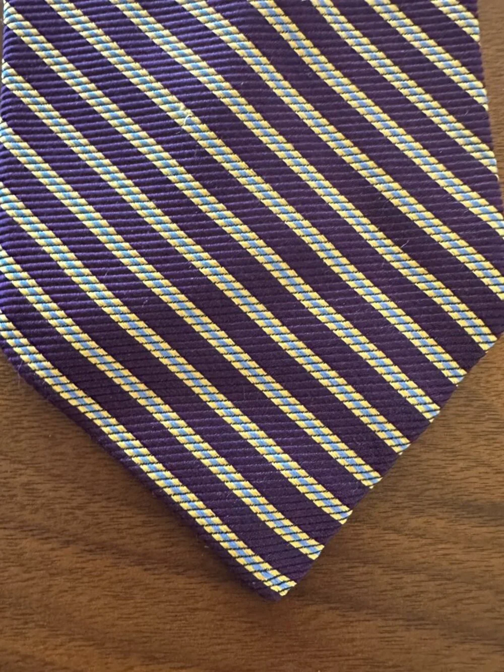 Brooks Brothers Makers Purple Yellow Stripe Silk Tie